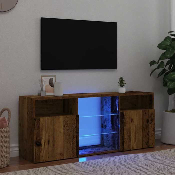 Meuble TV/Meuble HIFI - CLOUD - avec lumières LED - vieux bois - bois dingénierie S11