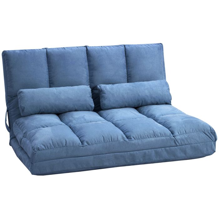 Chauffeuse matelas dappoint - HOMCOM - inclinaison dossier réglable 14 positions - 2 coussins inclus - bleu Chauffeuse matelas dappoint - HOMCOM - inclinaison dossier réglable 14 positions - 2 coussins inclus - bleu