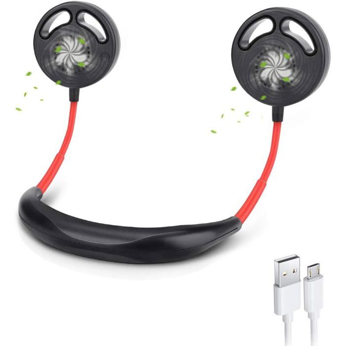 Ventilateur portable - USB - Rechargeable - Silencieux - 3 vitesses - Tour de cou - Rwoythk