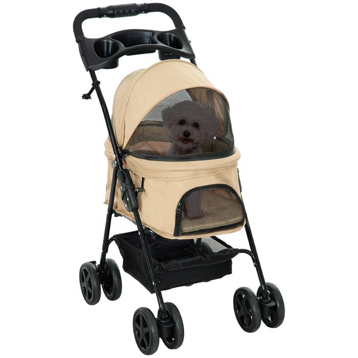Comparer les prix de Hundewagen Hundebuggy Klappfunktion Poussette pour animaux de compagnie für kleine Hunde Katzen Petewagen Oxford Khaki 67x45x96cm