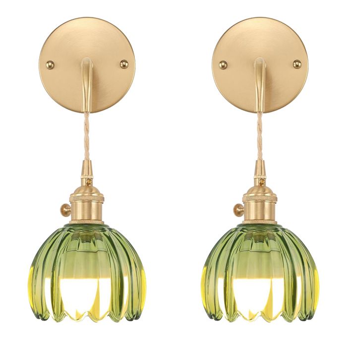 SNOGOLD 2X Applique Murale en Verre Vert Vintage avec Fil Lampe Murale Intérieure Forme de Fleur E27 Luminaire pour Chambre Salon