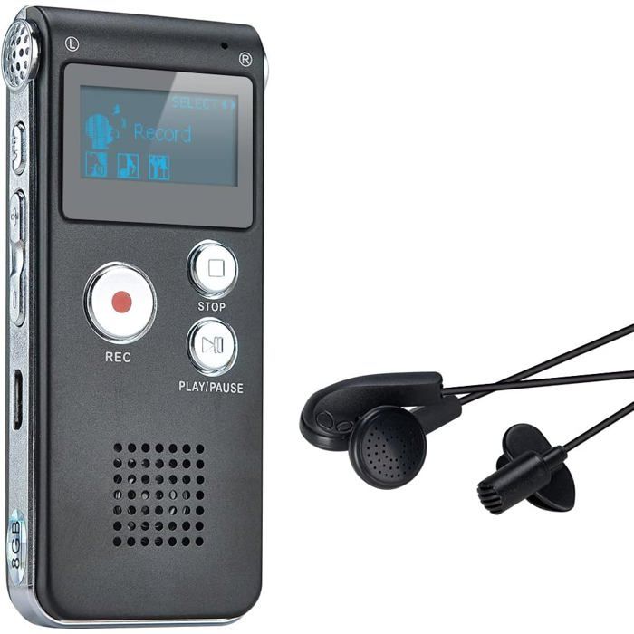 Enregistreur Vocal Audio Numérique 8 Go Lecteur Mp3 Usb Dictaphone Rechargeable Noir