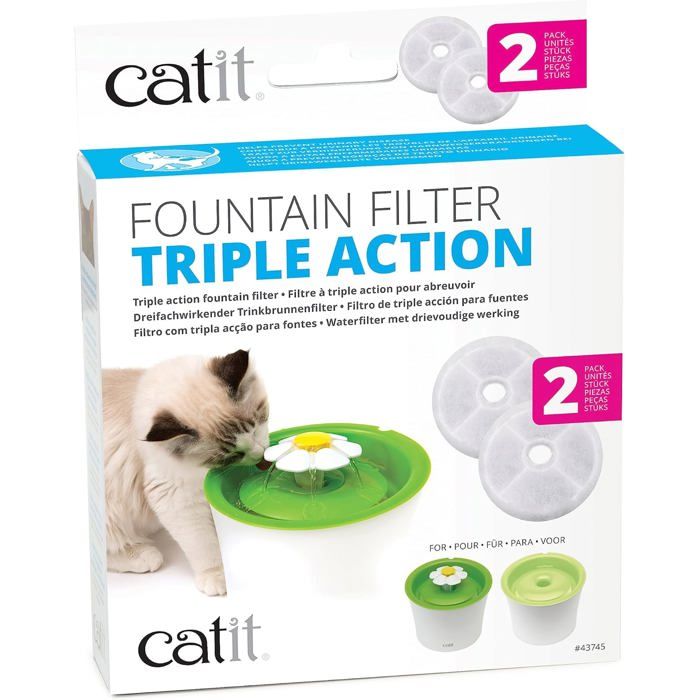 Meilleurs prix pour Pack De 2 Filtres À Triple Action Pour Abreuvoir Pour Chat[FON165]