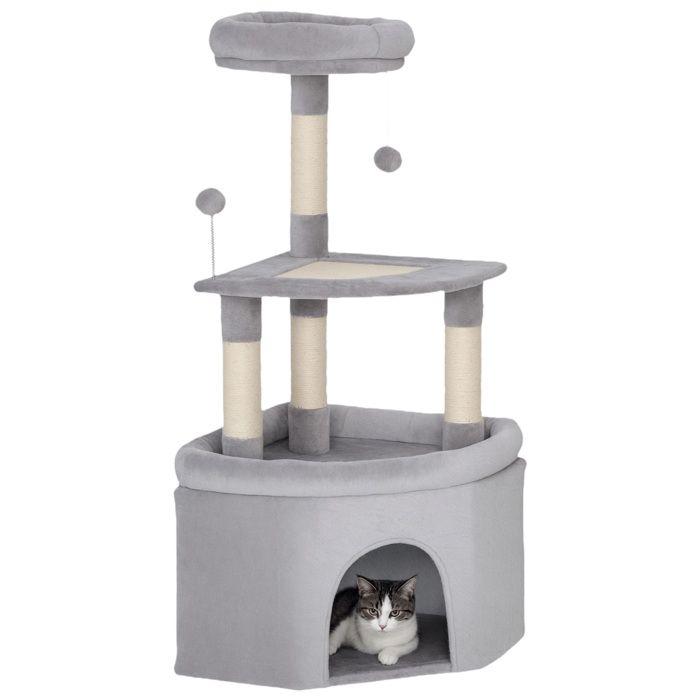 Meilleurs prix pour Arbre à chat - PawHut - avec griffoirs en sisal plate-forme niche lit balles - tissu peluche - multi-niveaux - gris clair