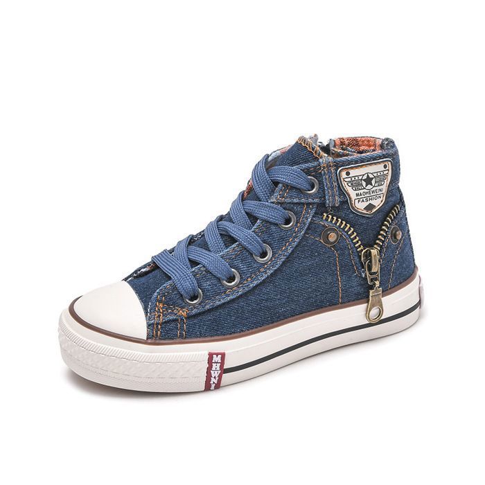 INSFITY Baskets Haute en Toile Enfant Chaussures Léger en Denim Respirante Antidérapant Pour Garcon et Fille - Bleu Foncé