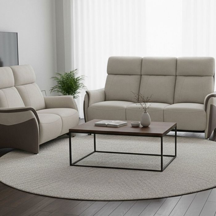 Ensemble canapé relax électrique 3 places + canapé fixe 2 places tissu micro grain brun - SANGY