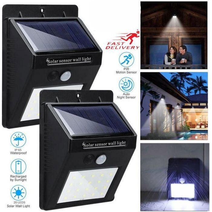 Lampe Solaire Extérieur - 20 LED - Détecteur de Mouvement - Étanche - 3 Modes