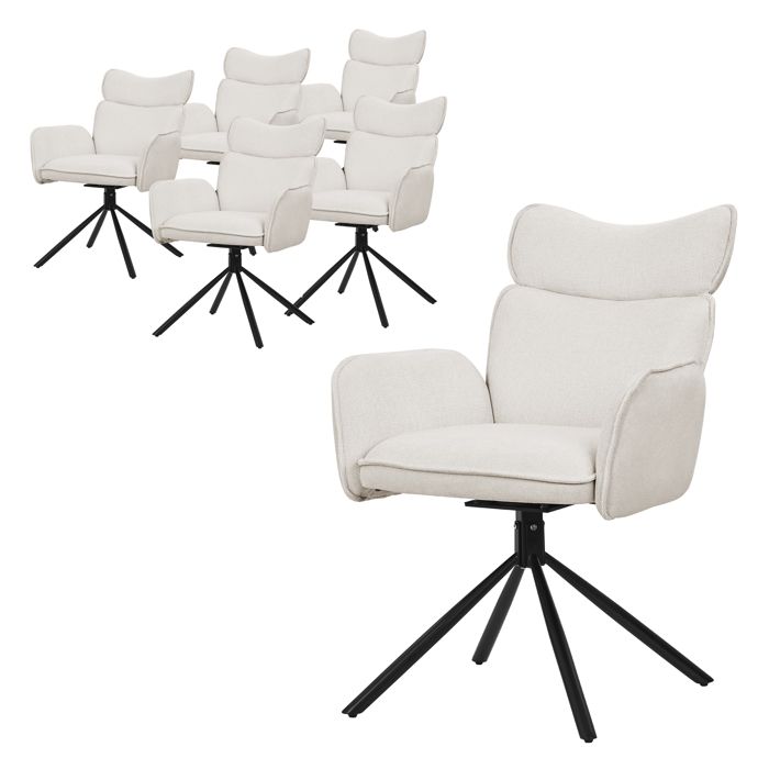Lot de 6 chaises pivotantes ML-Design en tissu beige avec accoudoirs et dossier ergonomique de salon Lot de 6 chaises pivotantes ML-Design en tissu beige avec accoudoirs et dossier ergonomique de salon