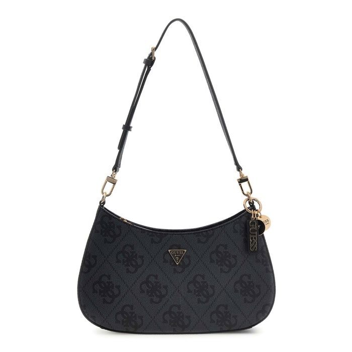 GUESS Sac à épaule gris foncé noir pour femme - Noelle II Top Zipper Shoulder Bag Coal Logo 329851