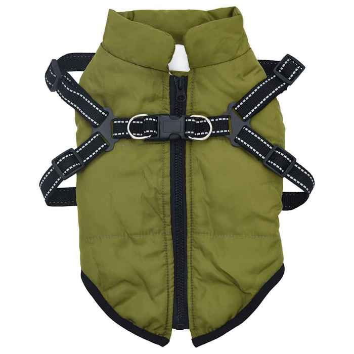 Manteau pour chiens avec harnais - vidaXL - Imperméable - Réfléchissant - Vert armée - Polyester et polaire - Taille L36 Manteau pour chiens avec harnais - vidaXL - Imperméable - Réfléchissant - Vert armée - Polyester et polaire - Taille L36