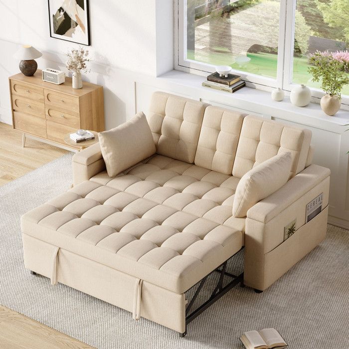 Canapé 2 places avec rangement - MODERNLUXE - Compartiment de rangement - Poche de rangement - 2 coussins inclus - Beige