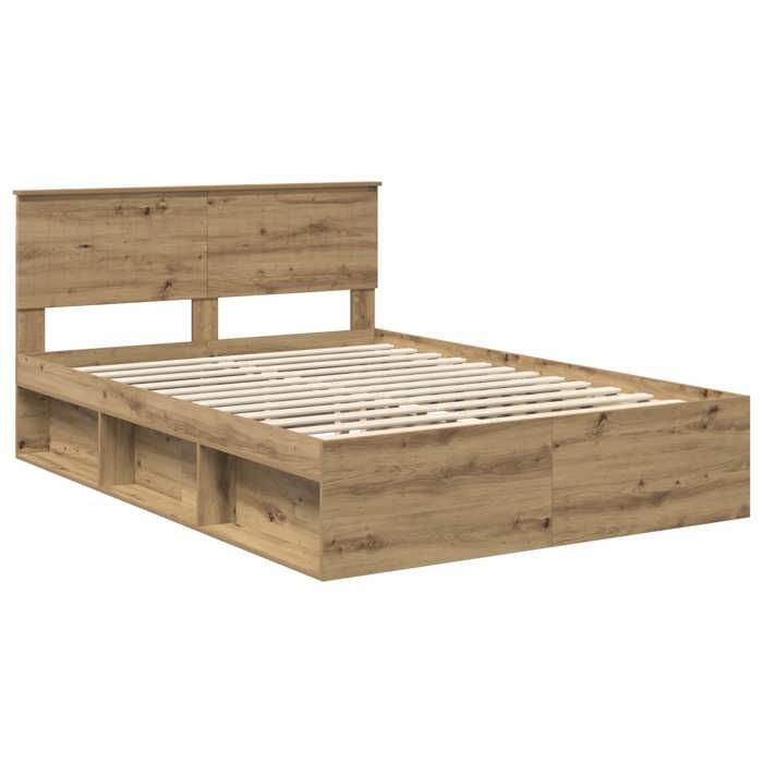 Cadre de lit moderne - UU - Chêne artisan - Pin massif - 140x190 cm - 200x143x90 cm - Base à lattes