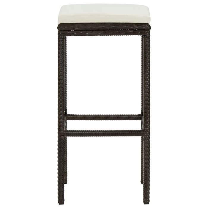 Tabouret de bar en résine tressée - WIENS - Lot de 3 - Marron - Coussins blancs cassés - 38x38x76 cm