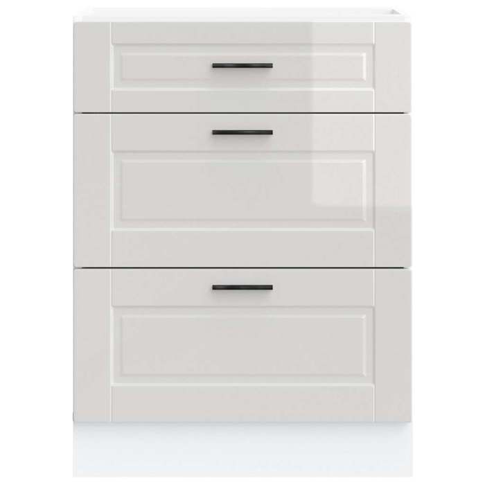 Meuble bas de cuisine - WIENS - Blanc brillant - Bois dingénierie - 60x46x81 5 cm - Porte(s) et tiroir(s)
