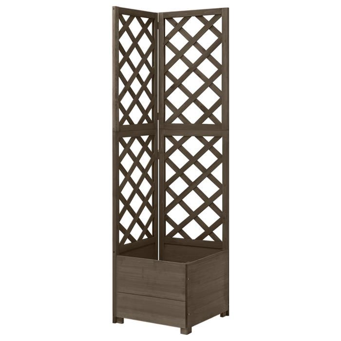 Jardinière D’angle En Treillis Sapin Massif – 40x40x150 Cm, Bac à Fleurs Intégré, Pour Plantes Grimpantes