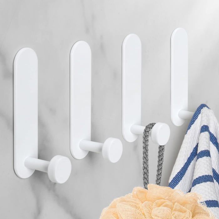 Crochet Adhesif 4 Pièces Crochet Mural Salle de Bain en Aluminium Sans Perçage Porte Serviette Imperméable Blanc