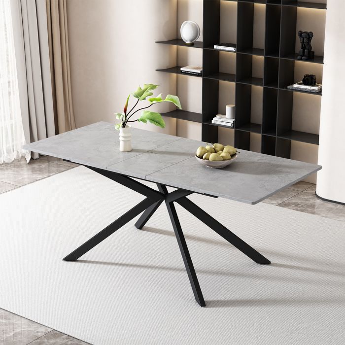 Table à Manger Extensible - 150/180x70 cm - Gris - Table Cuisine Rectangulaire à Pied Croisé en Métal