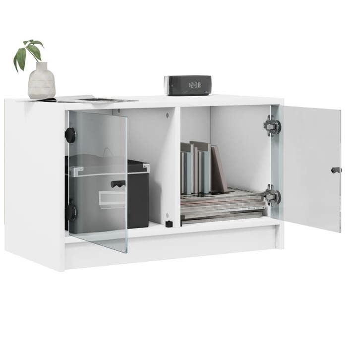 NEUF Armoire TV - Blanc - Meuble TV - TABLE TV - avec portes en verre blanc 68x37x42 cm - TT4538