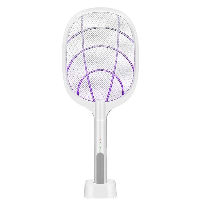 Raquette Électrique Anti-moustiques avec Lampe UV 2 en 1 Blanc Raquette Électrique Anti-moustiques avec Lampe UV 2 en 1 Blanc