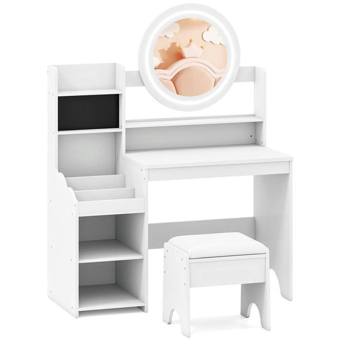 Coiffeuse enfant - HELLOSHOP26 - 84x37x107 cm - Miroir éclairé - Rangements intégrés - MDF Coiffeuse enfant - HELLOSHOP26 - 84x37x107 cm - Miroir éclairé - Rangements intégrés - MDF
