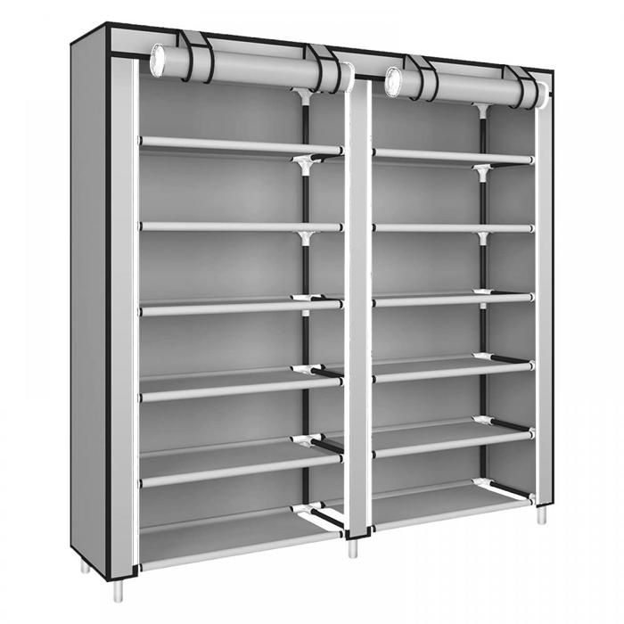 KEDIA Armoire à Chaussures Armoire en Tissus Étagères à Chaussures 7 Couches Gris Clair 120*30*110cm Style Contemporain