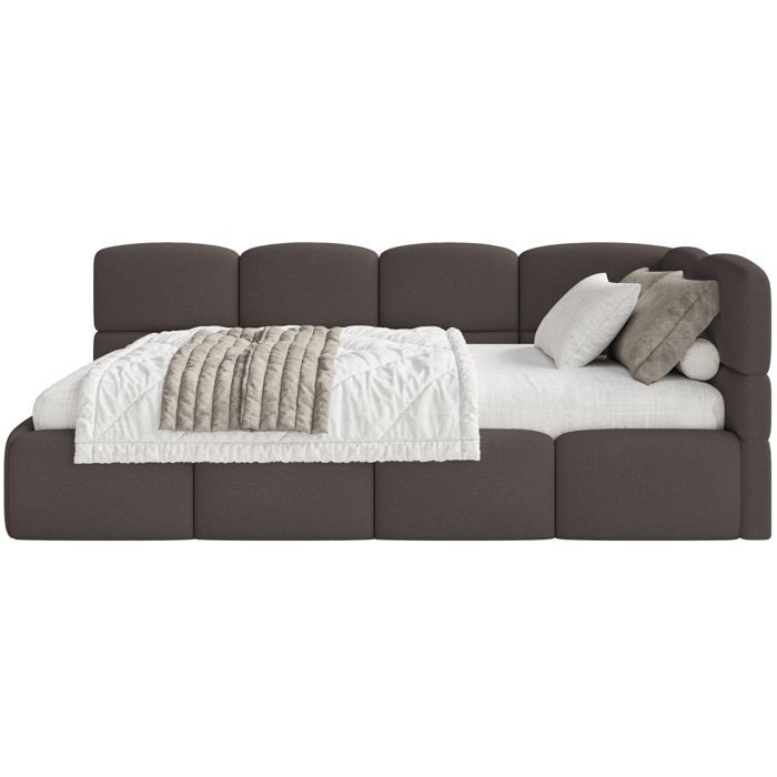 Lit ado – CLOUDY – 120x200 cm – tête de lit à droite – matelas & coffre de rangement – chenille marron
