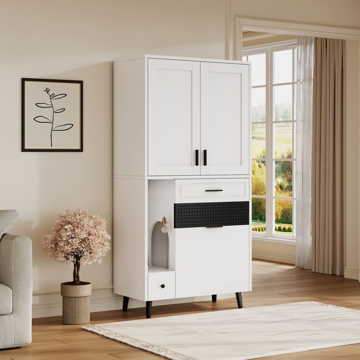 Buffet de salon 3 portes 2 tiroirs Meuble de rangement Buffet bahut avec étagère réglable Panneaux de particules Armoire haute
