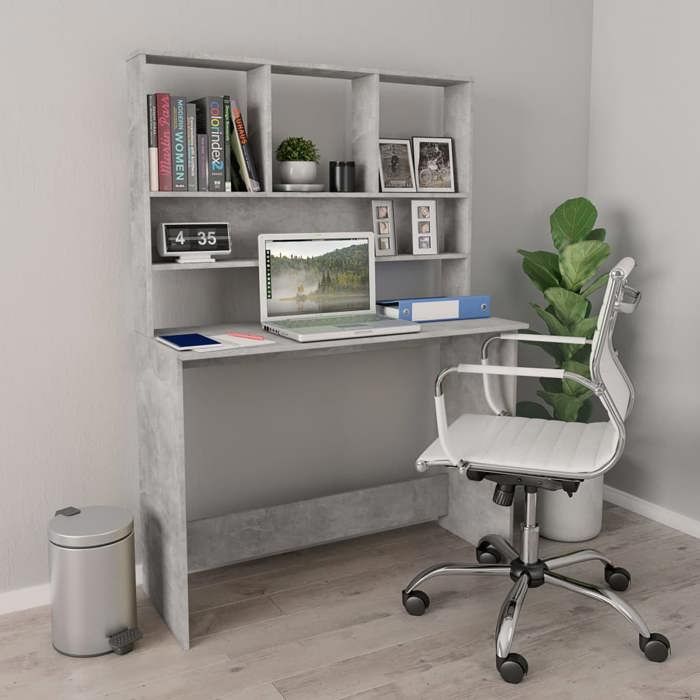 1pc Gris Armoire Bureau détude - Magnifique Bureau droit avec étagères Gris béton 110x45x157cm Aggloméré CL6924691