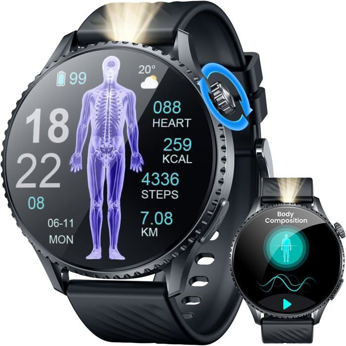 Montre connectée homme ECG Smartwatch AMOLED 156 pouces Bluetooth 5.3 Étanche 440mAh