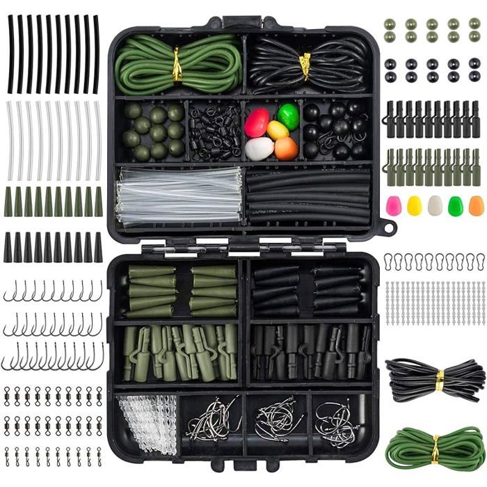 278pcs Matériel à la Carpe avec Boîte Portable Accessoires Prêts à emploi Kit appâts 278pcs Vert Noir