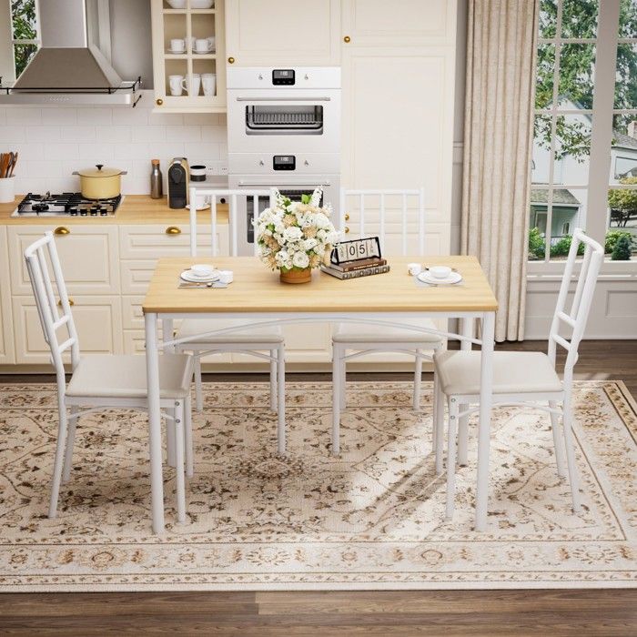 Ensemble table et 4 chaises style industriel table de cuisine salle à manger couleur naturel blanc dimensions 110x60x76 5 cm