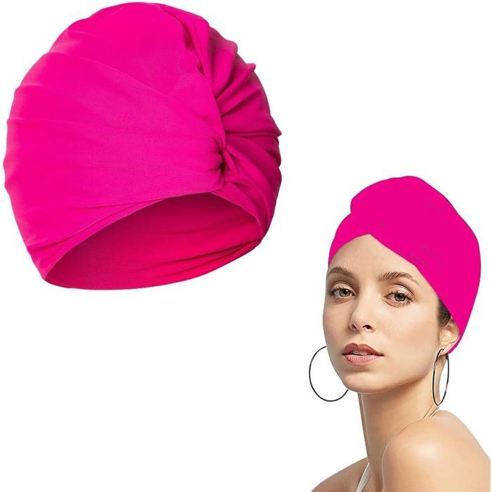 Bonnet de bain style plissé noué rose pour piscine plage