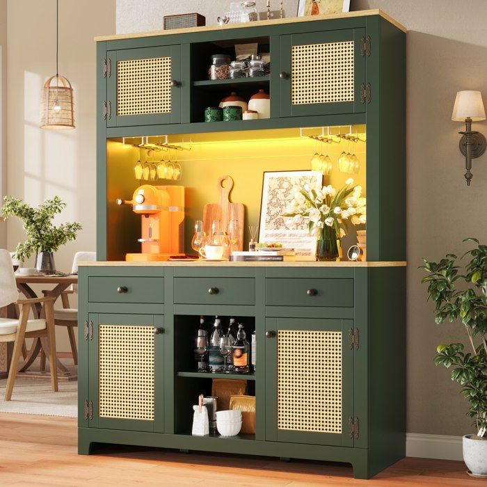 Buffet de cuisine armoire haute 120x40x180 cm avec LEDarmoire en rotin PEdispositif anti-basculementétagères réglablestiroirs