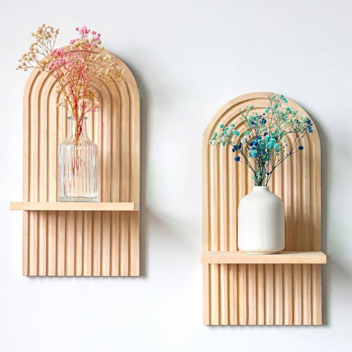 Étagère murale décorative en bois (2 pièces) support mural en bois de style bohème moderne