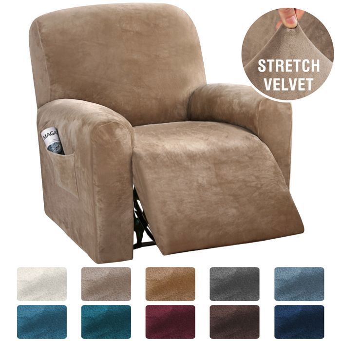 Velours Housse de Fauteuil Relax 1 Place 4 Pièces avec Poches Housse de Fauteuil Électrique marron clair Femeo