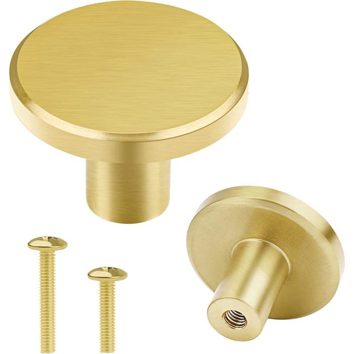 Lot de 8 Boutons en Laiton Massif pour Porte Darmoire-Poignées Dorées de Tiroir-Boutons Ronds de Meubles avec Vis 28 x 20 mm