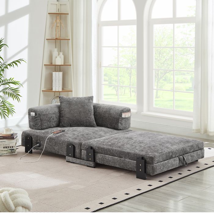 Canapé-lit pliant - Gris foncé - Tissu doux - Dimensions 84x170.5x48 cm - Poids 27 kg - Design moderne 2-en-1