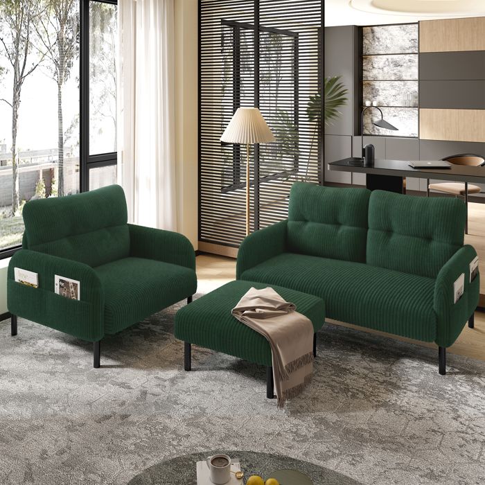 Ensemble canapé modulable - Velours côtelé doux - Ensemble 3 pièces: canapé fauteuil repose-pieds