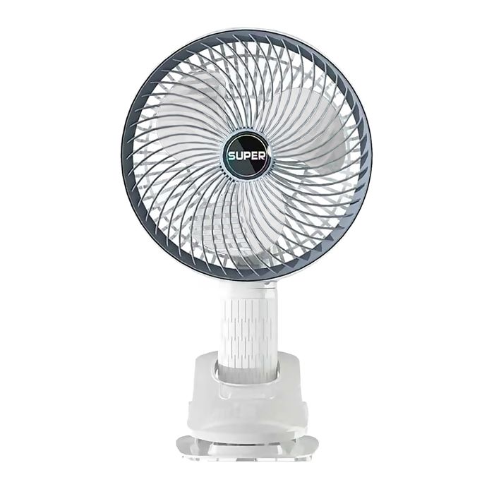 Ventilateur à pince silencieux 3 réglages de vitesse avec rotation manuelle verticale et horizontale de 360. 18x9x29 cm. Blanc