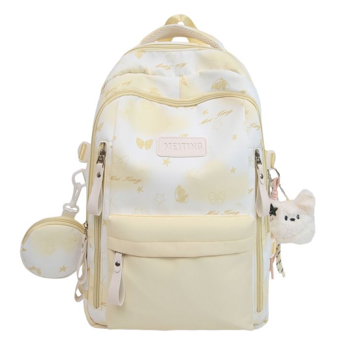 XJYDNCG Cartable Fille Primaire - Imperméable Multi - Poches Accessoire Peluche - 45x31x17cm - Jaune