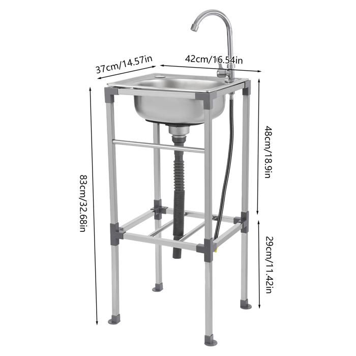 Évier autoportant en acier inoxydable Argent Grande taille Robinet rotatif 180° Idéal pour buanderie et garage