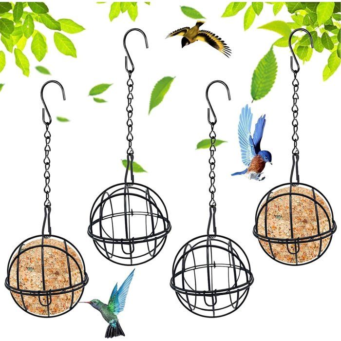 4 pièces Mangeoires à Boules de Graisse Oiseaux - Mangeoire Oiseaux Suspendue en Métal - avec 4 Crochets en Forme de S