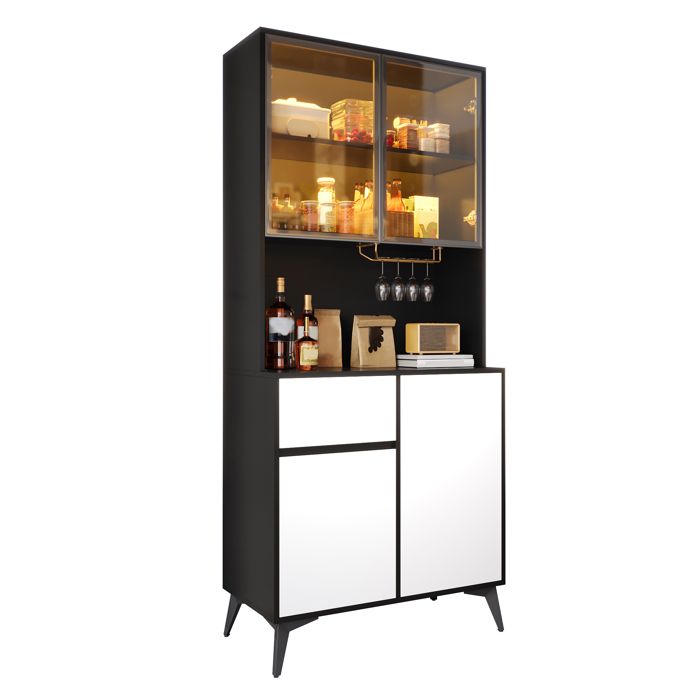 Armoire haute vitrine buffet meuble de salle à manger meuble de salon style noir et blanc structure en MDF éléments en verre