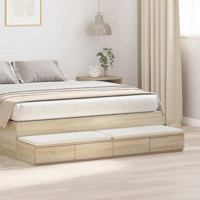 vidaXL Tiroirs de lit Chêne Sonoma 135x36 5x16 5 cm avec 1 tiroir style moderne en bois dingénierie