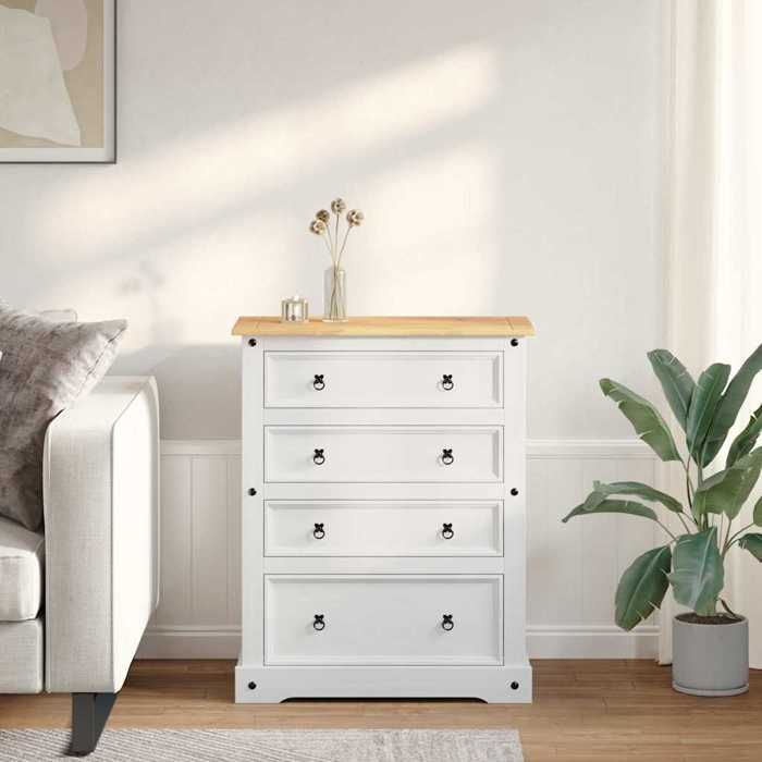 Blanc Coffres de rangement avec tiroir Corona Blanc 92x48x114 cm - Meuble Rangement LV32515
