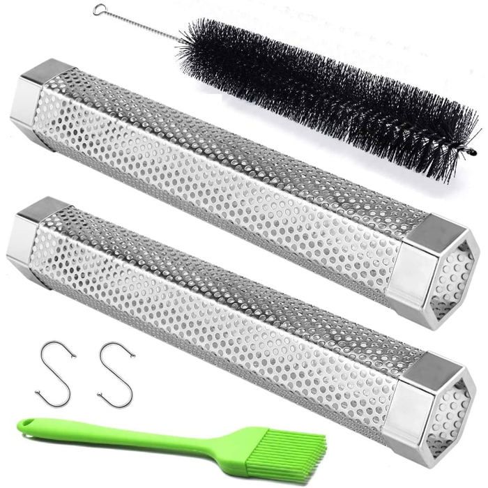 Lot de 2 tubes de fumage à pellets 12 pouces en acier inoxydable hexagonaux pour fumage à froid et à chaud au barbecue