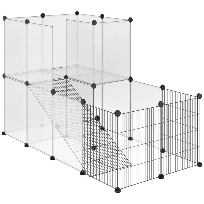 Enclos intérieur modulable 2 niveaux pour lapins et petits animaux 140x70x90 cm acier - Noir Acier PP 140 x 70 x 90 cm Ref NBEYR7