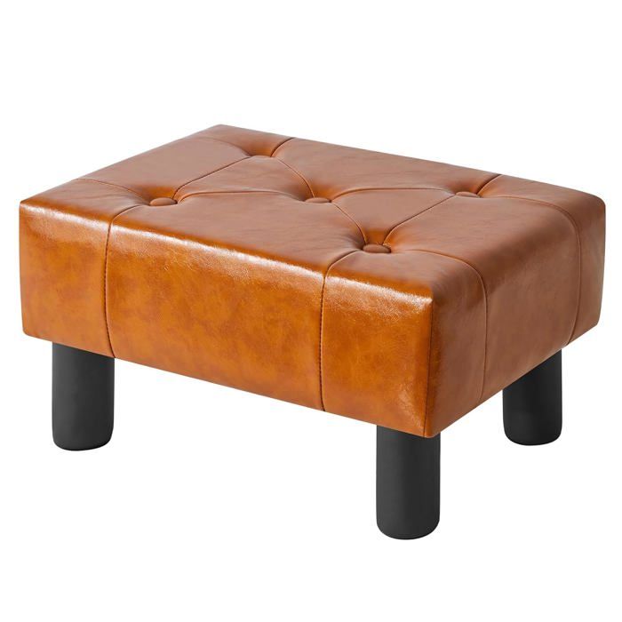 Tabouret pouf ottoman rectangulaire 40×30.5×22.5 cm repose-pieds tissu technique orange pieds bois