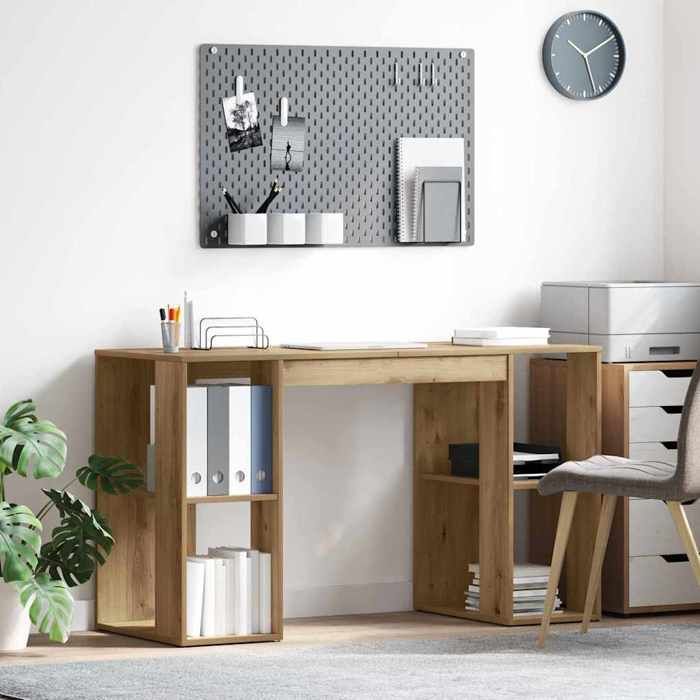 URBRAN®Bureau Chêne artisanal Bois dingénierie 130 x 50.5 x 75 cm - Meuble de bureau_4990