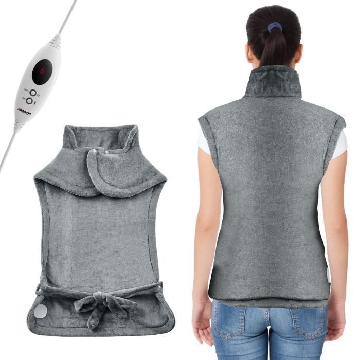 Gilet chauffant AREBOS 6 niveaux de température pour le dos les épaules et la nuque en flanelle douce - Gris